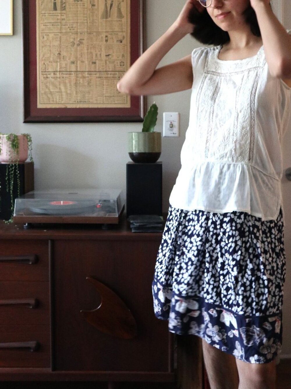 Flowy Skirt (Floral, 2000s, Y2K, Knee-length, Elastic Waistband, Church)
